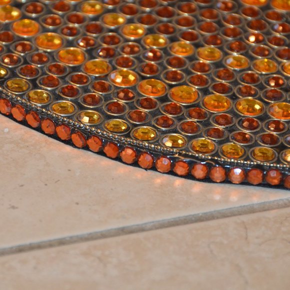KIM SEYBERT HOLIDAY FALL BROWN GOLD CRYSTAL BEADED PLACEMAT CHARGER CENTERPIECE - Picture 6 of 10